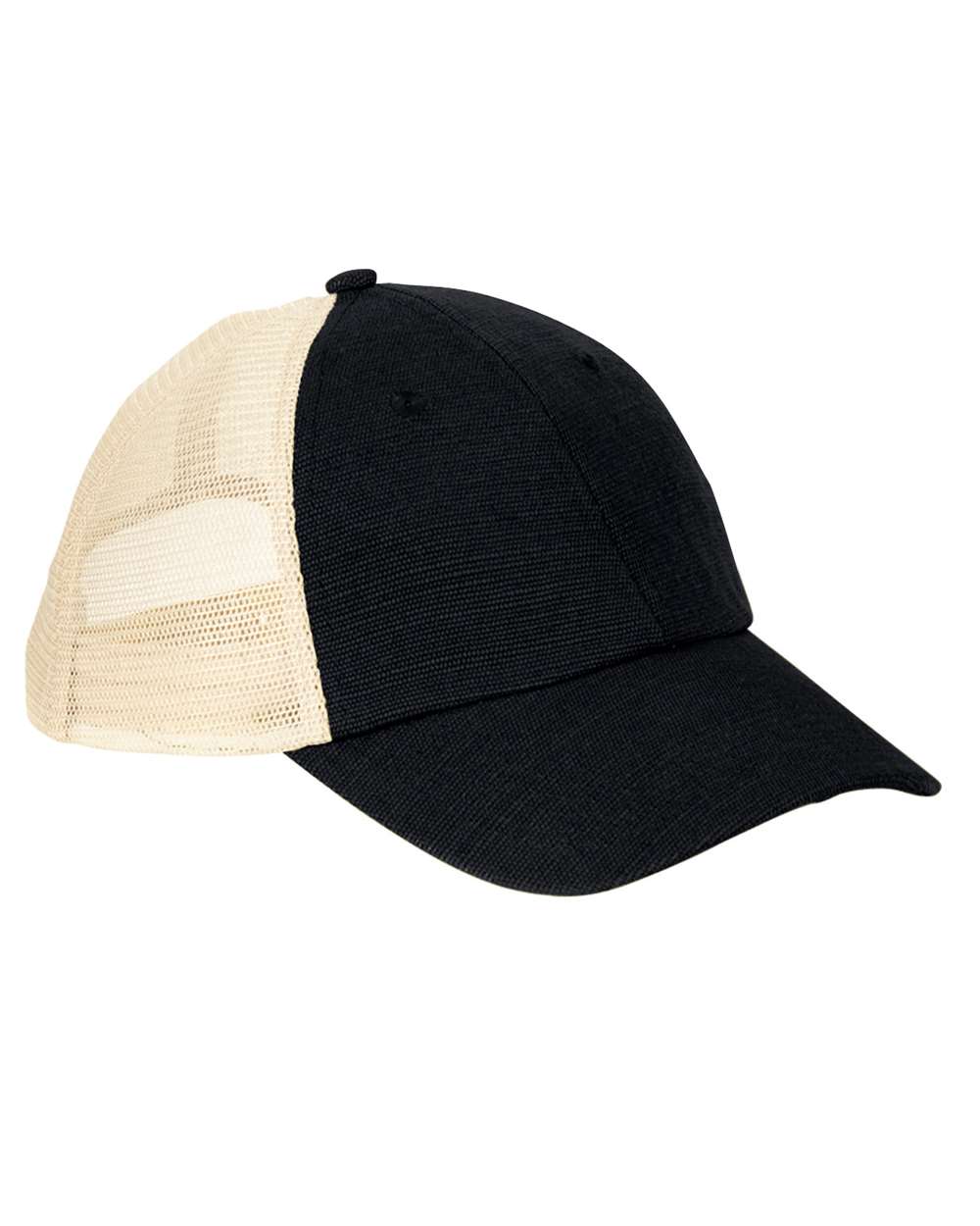 Washed Hemp Soft Mesh Trucker Cap - Front - B879E9240 - Black/ Oyster