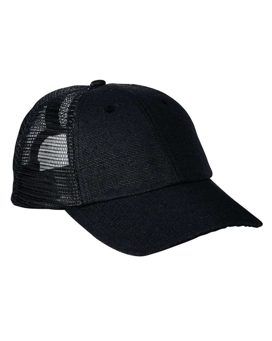 Washed Hemp Soft Mesh Trucker Cap - Front - B879E9500 - Black/ Black