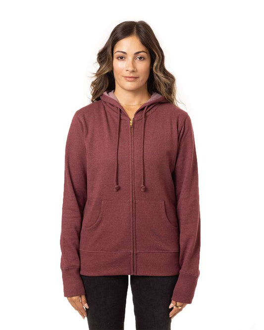 Women's Heathered Full-Zip Hooded Sweatshirt - OnModelFront - B855E9533 - Berry
