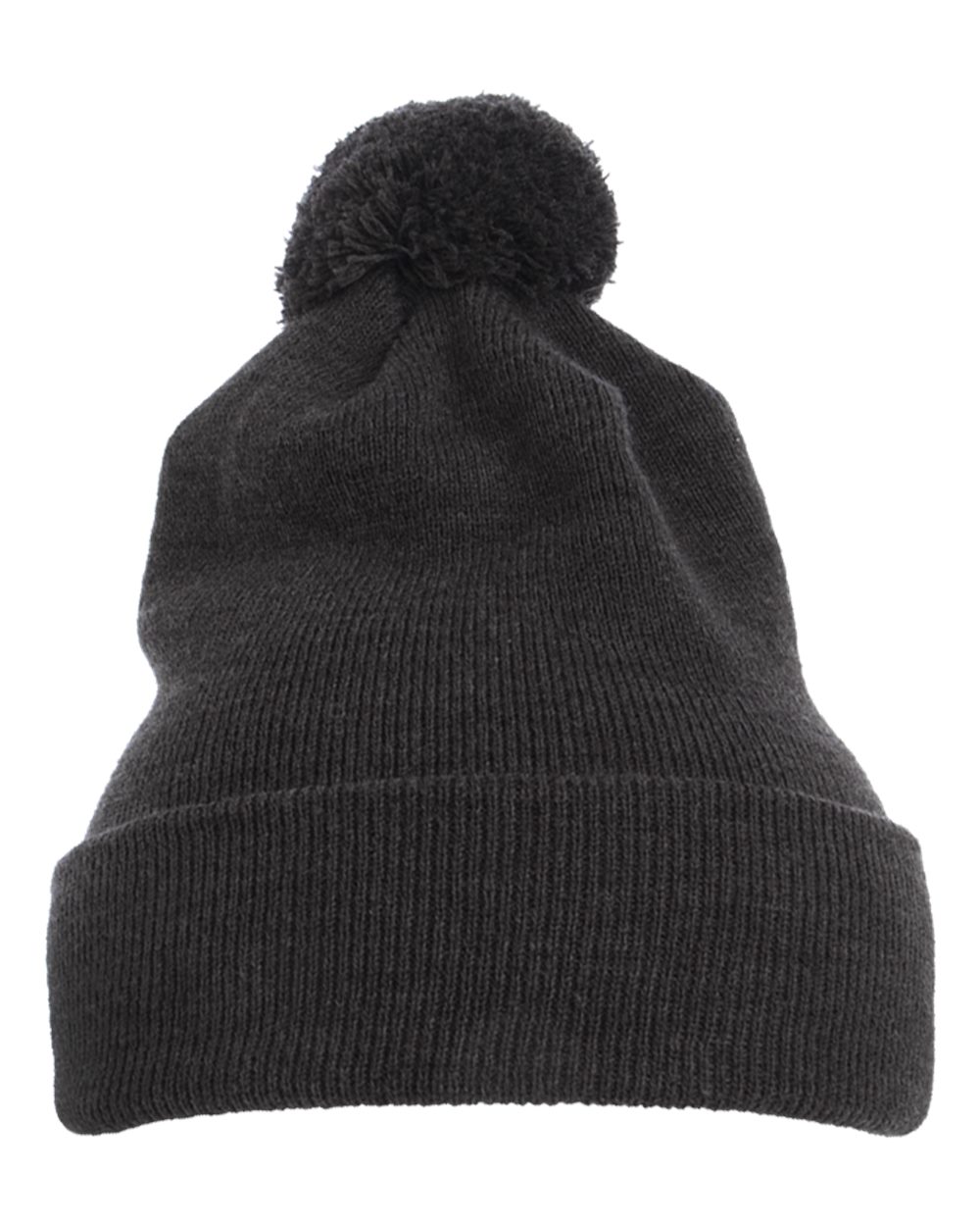 Cuff Knit Beanie w Pom - Front - B92895090 - Charcoal