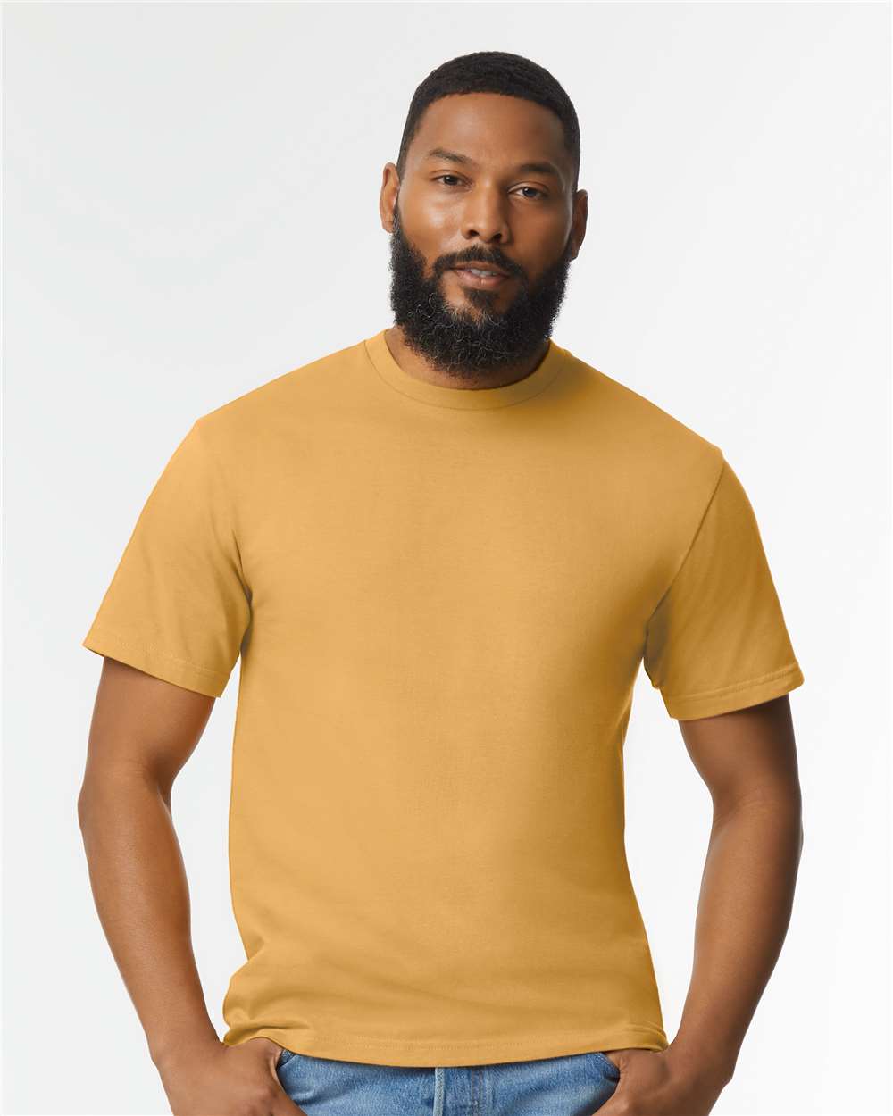Men's Softstyle® Midweight T-Shirt - OnModelFront - B00860123 - Mustard