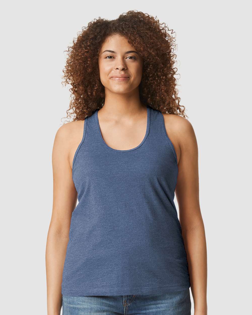 Women's Softstyle® CVC Racerback Tank Top - OnModelFront - B02160653 - Navy Mist