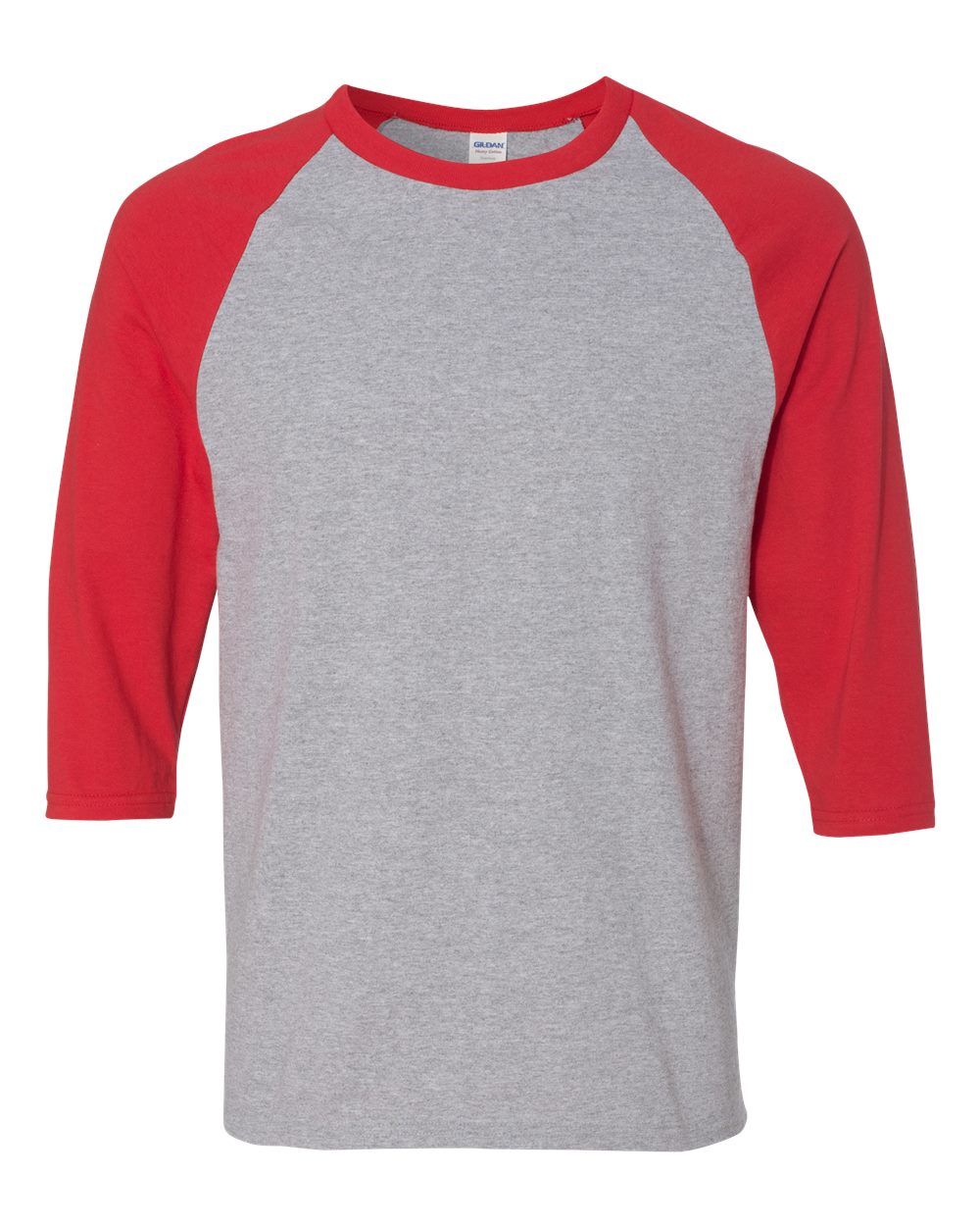 Unisex Heavy Cotton™ Raglan Three-Quarter Sleeve T-Shirt - Front - B20260703 - Sport Grey/ Red