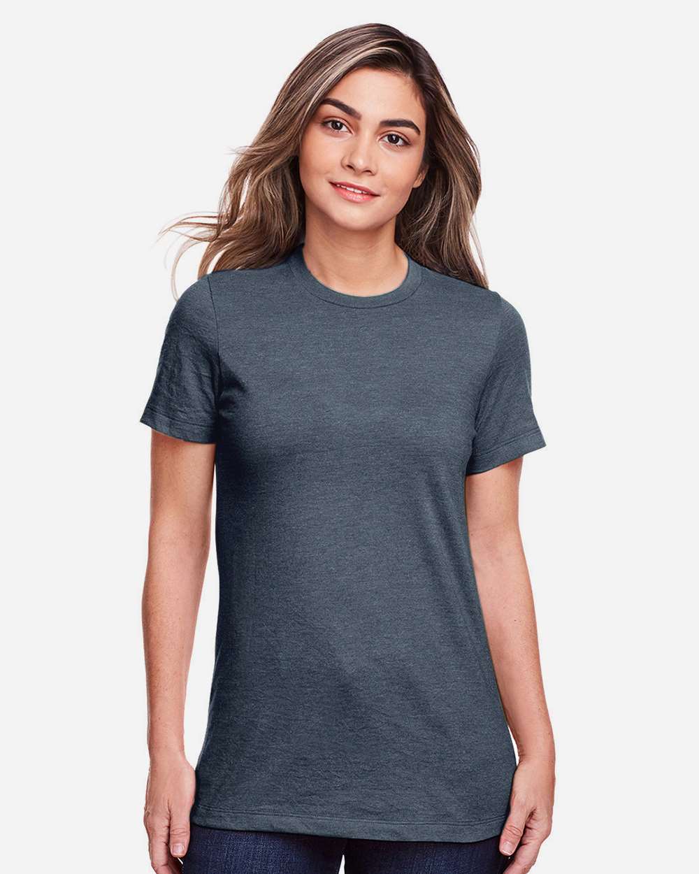 Women's Softstyle® CVC T-Shirt - OnModelFront - B00360113 - Steel Blue