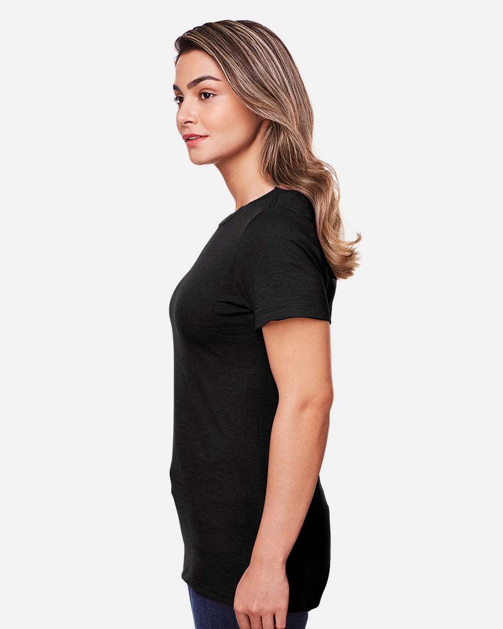 Women's Softstyle® CVC T-Shirt - OnModelSide - B00360503 - Pitch Black