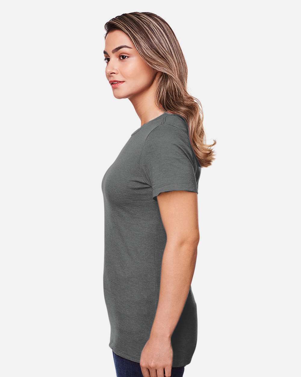 Women's Softstyle® CVC T-Shirt - OnModelSide - B00360583 - Gunmetal