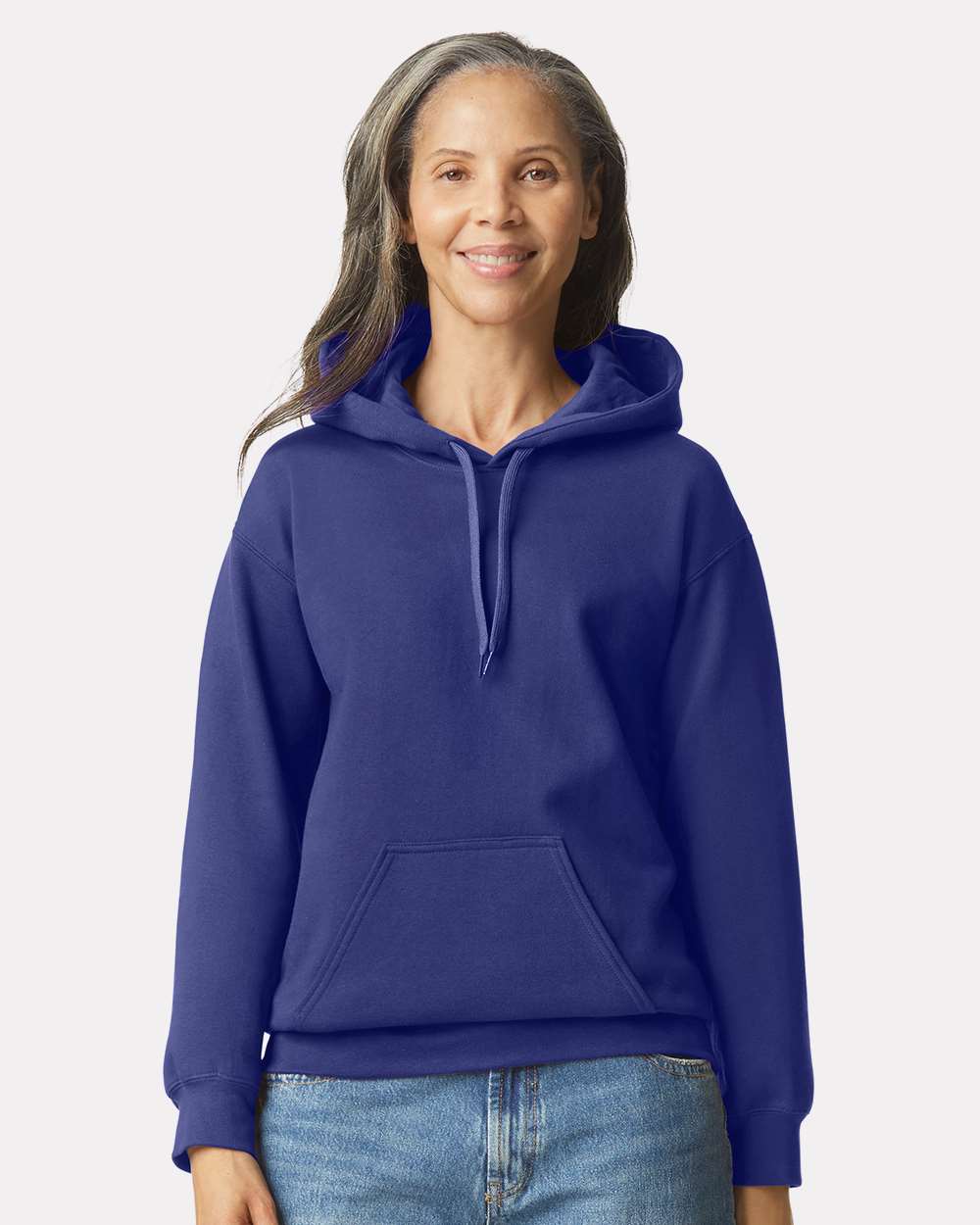 Unisex Softstyle® Midweight Hooded Sweatshirt - OnModelFront - B24160423 - Cobalt