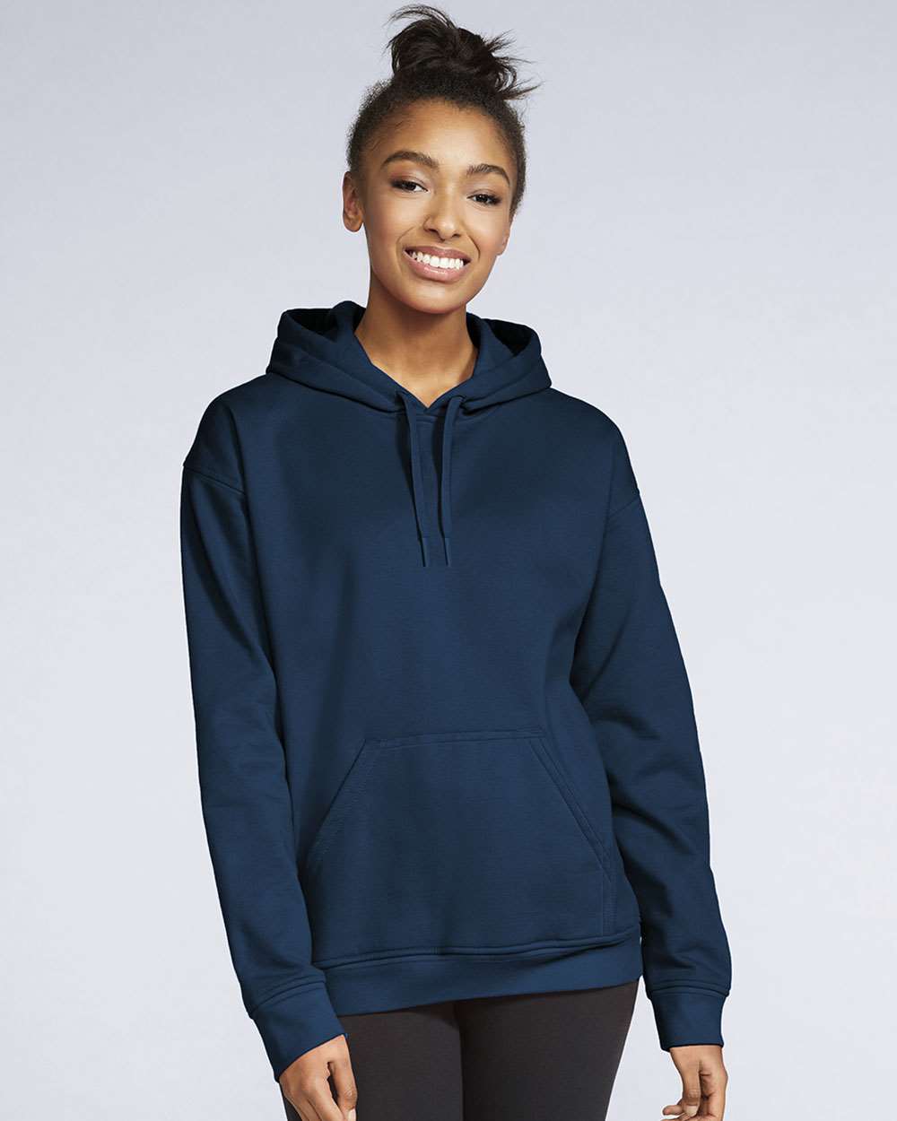 Unisex Softstyle® Midweight Hooded Sweatshirt - OnModelFront - B24160653 - Navy