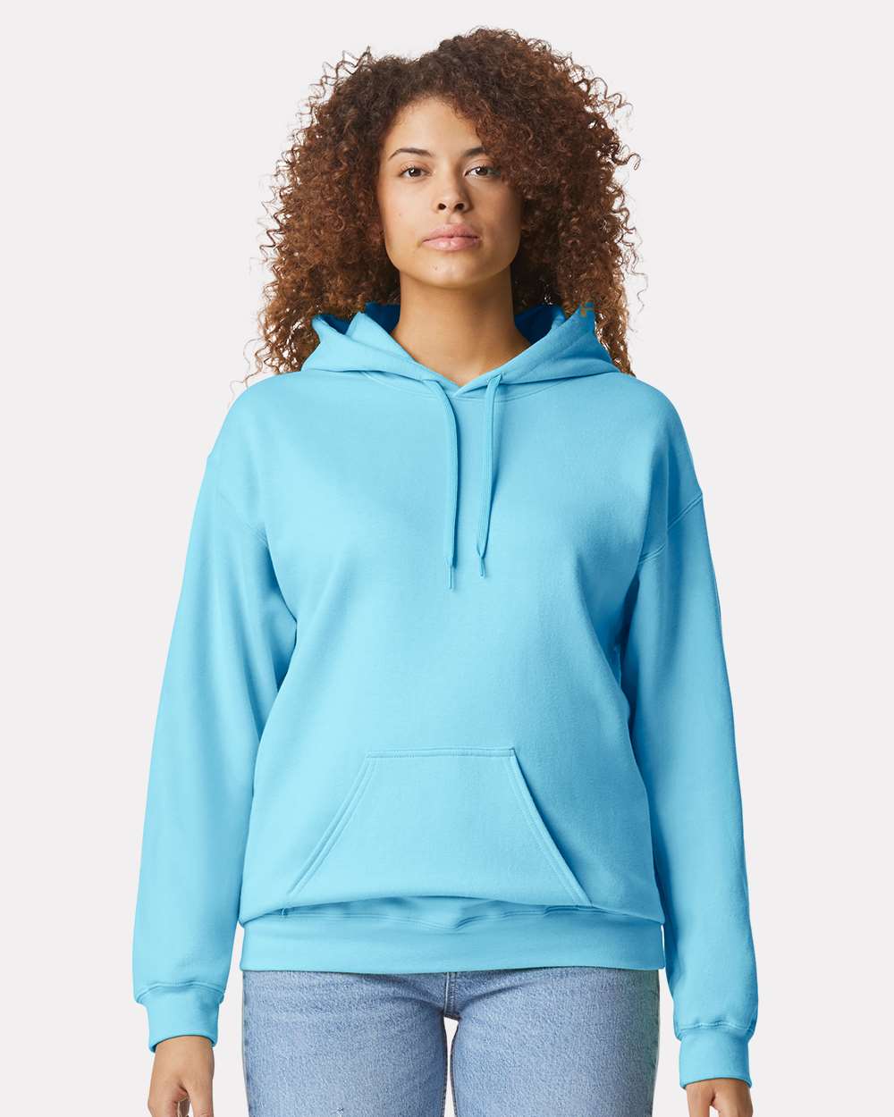 Unisex Softstyle® Midweight Hooded Sweatshirt - OnModelFront - B24160983 - Sky