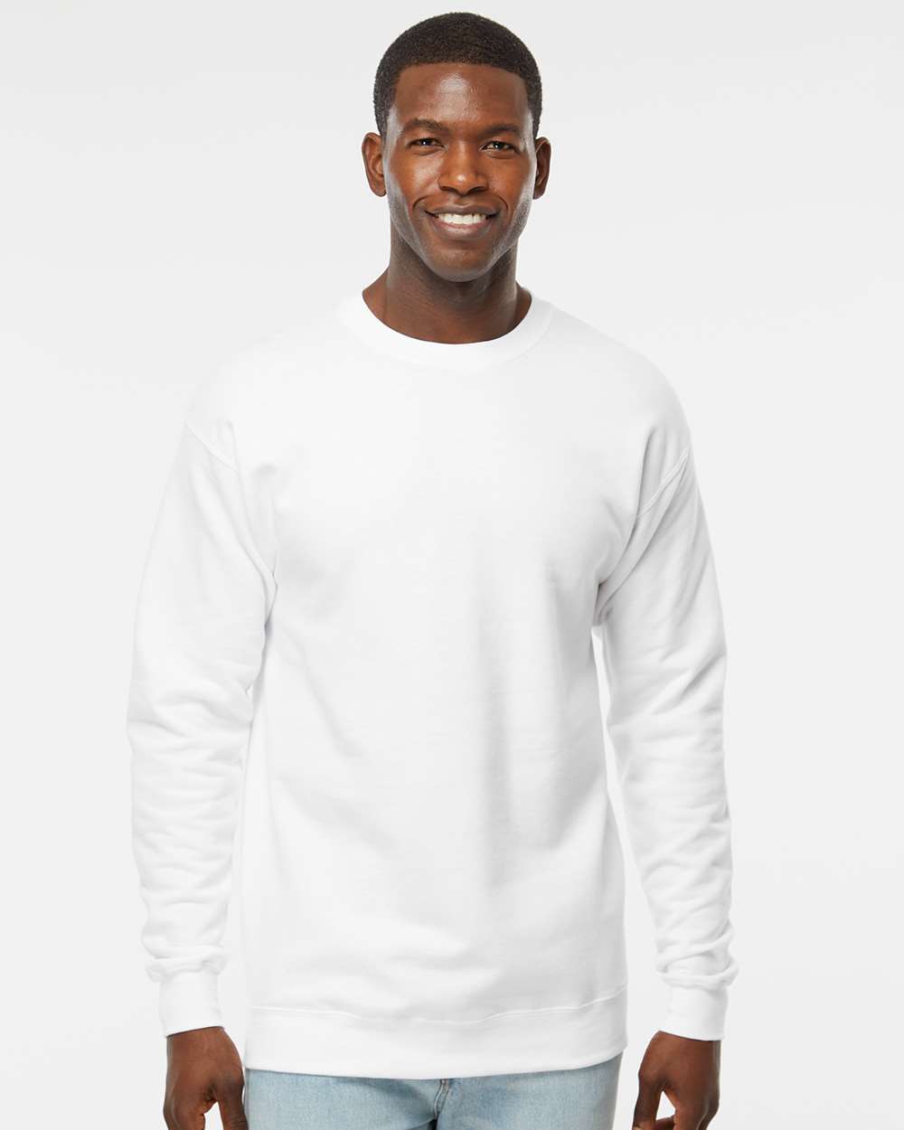 Unisex Perfect Sweats Crewneck Sweatshirt - OnModelFront - B02800003 - White