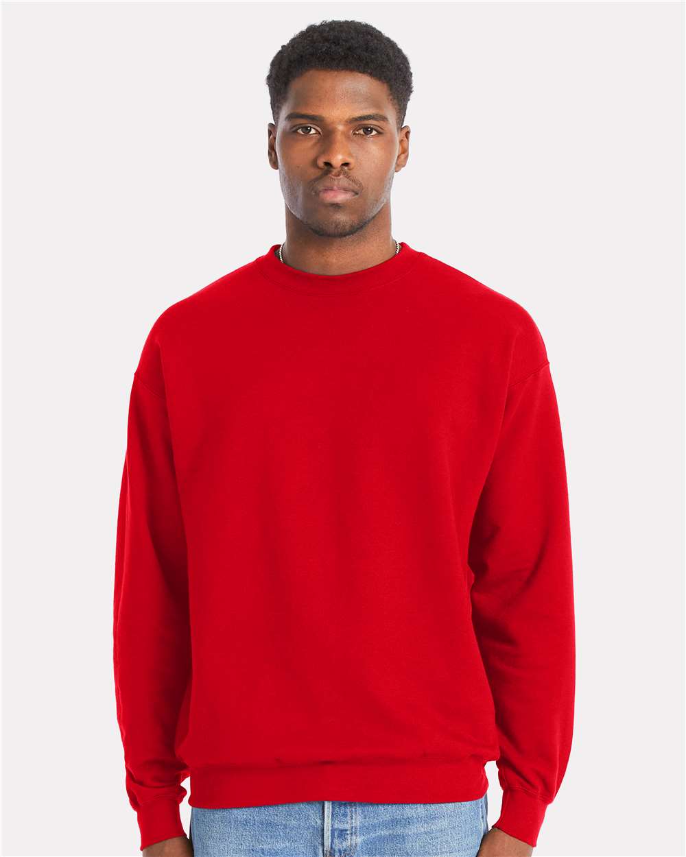 Unisex Perfect Sweats Crewneck Sweatshirt - OnModelFront - B02800103 - Athletic Red
