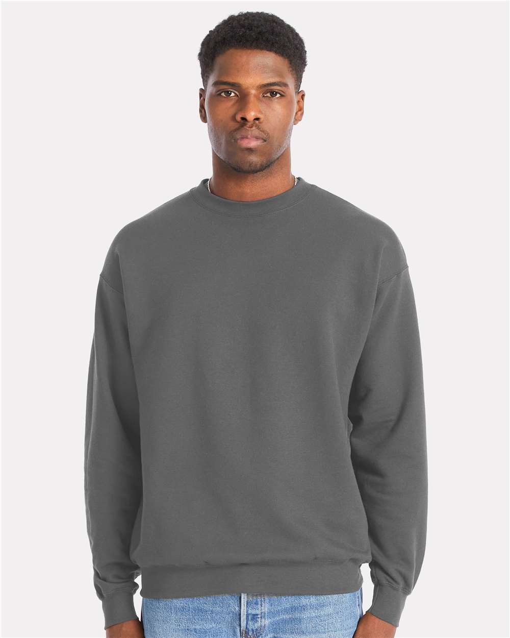 Unisex Perfect Sweats Crewneck Sweatshirt - OnModelFront - B02800513 - Smoke Grey