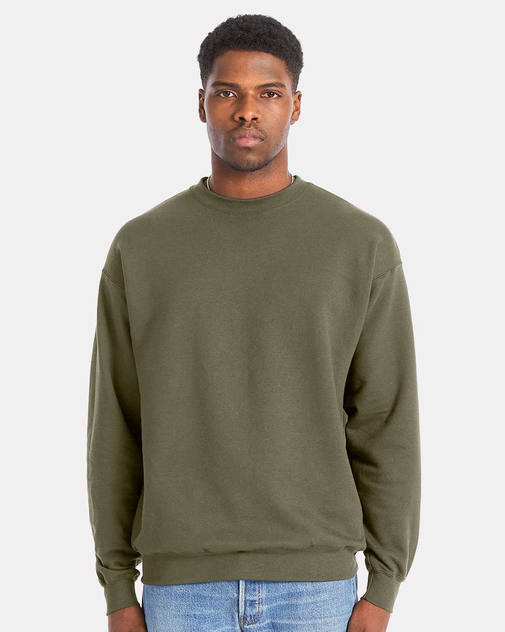 Unisex Perfect Sweats Crewneck Sweatshirt - OnModelFront - B02800643 - Fatigue Green