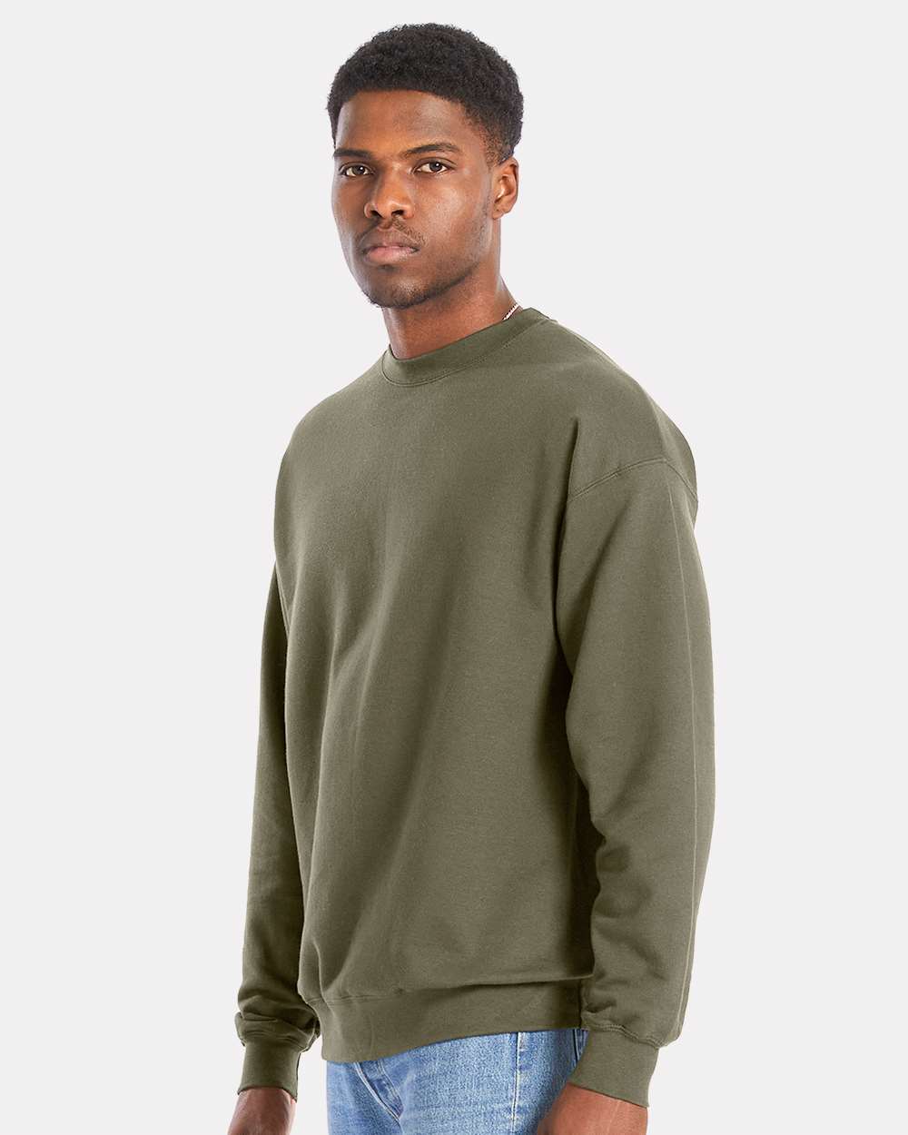 Unisex Perfect Sweats Crewneck Sweatshirt - OnModelSide - B02800643 - Fatigue Green
