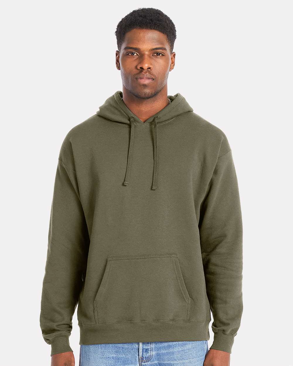 Unisex Perfect Sweats Hooded Sweatshirt - OnModelFront - B02900643 - Fatigue Green