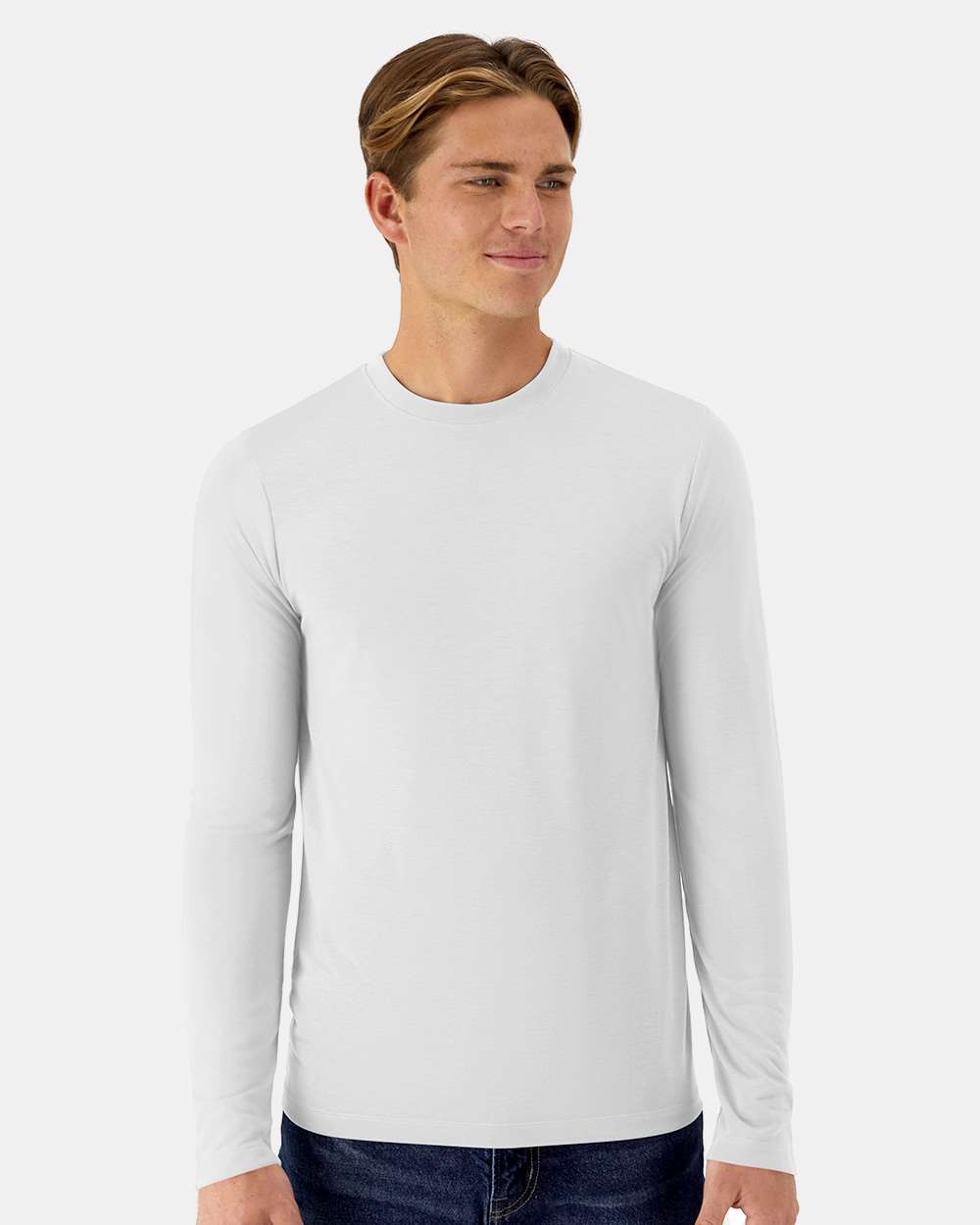 Unisex Cool DRI® Cotton Touch Long Sleeve T-Shirt - OnModelFront - B10100003 - White