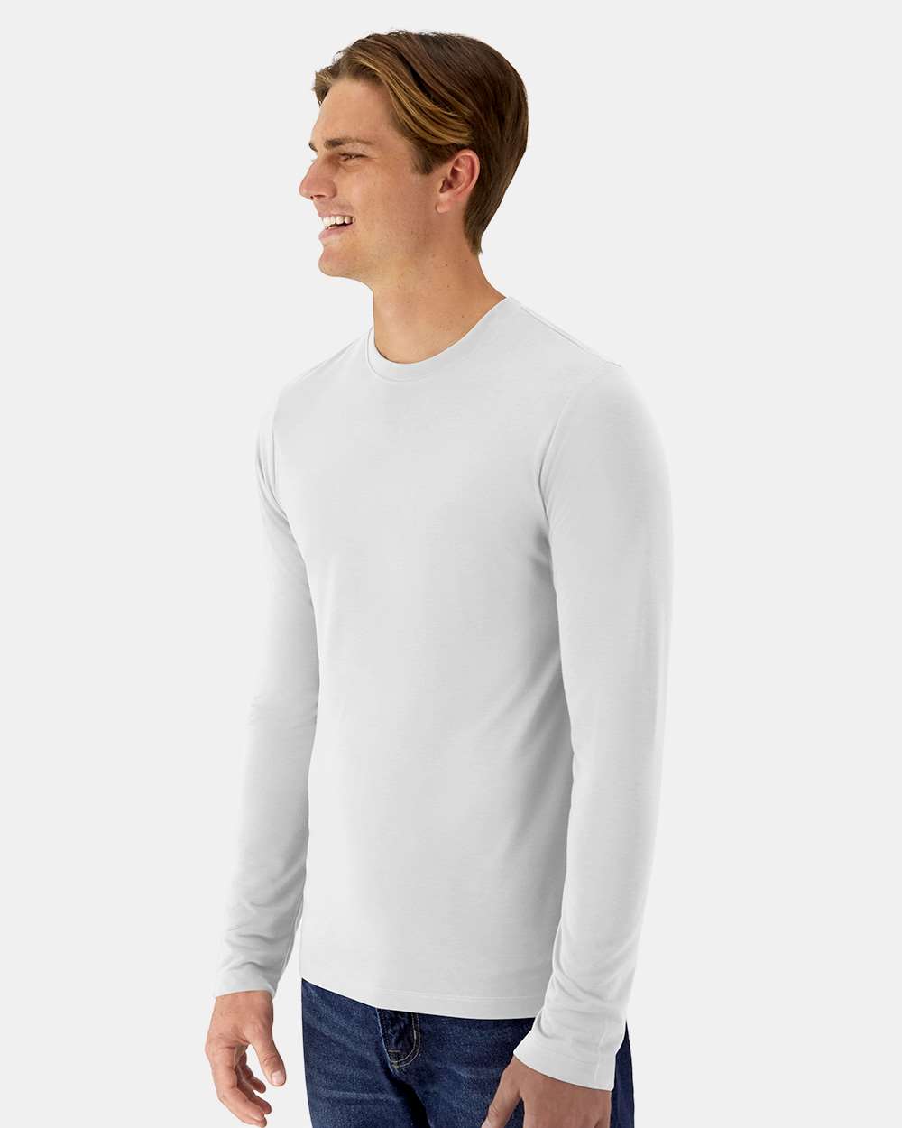 Unisex Cool DRI® Cotton Touch Long Sleeve T-Shirt - OnModelSide - B10100003 - White