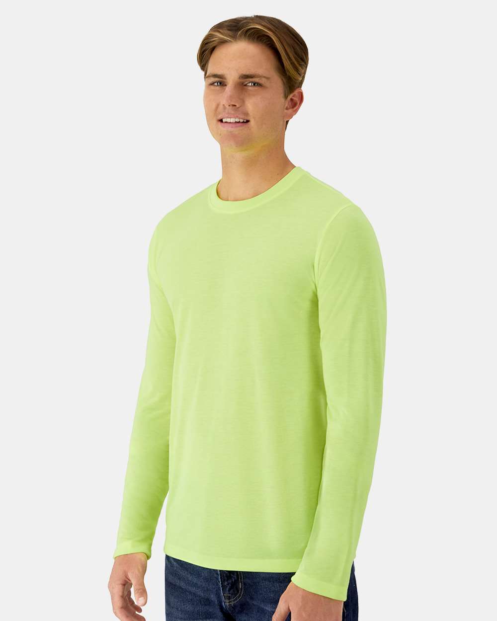 Unisex Cool DRI® Cotton Touch Long Sleeve T-Shirt - OnModelSide - B10100163 - Safety Green