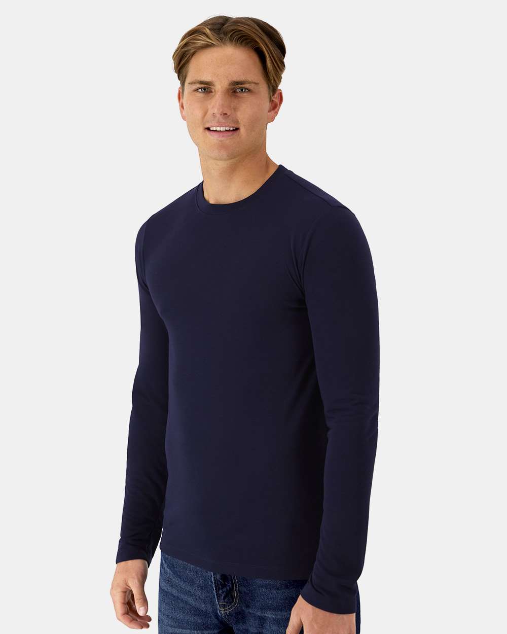Unisex Cool DRI® Cotton Touch Long Sleeve T-Shirt - OnModelSide - B10100653 - Athletic Navy