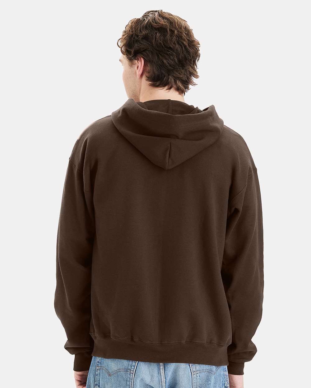 Unisex Ultimate Cotton® Full-Zip Hooded Sweatshirt - OnModelBack - B20400053 - Dark Chocolate