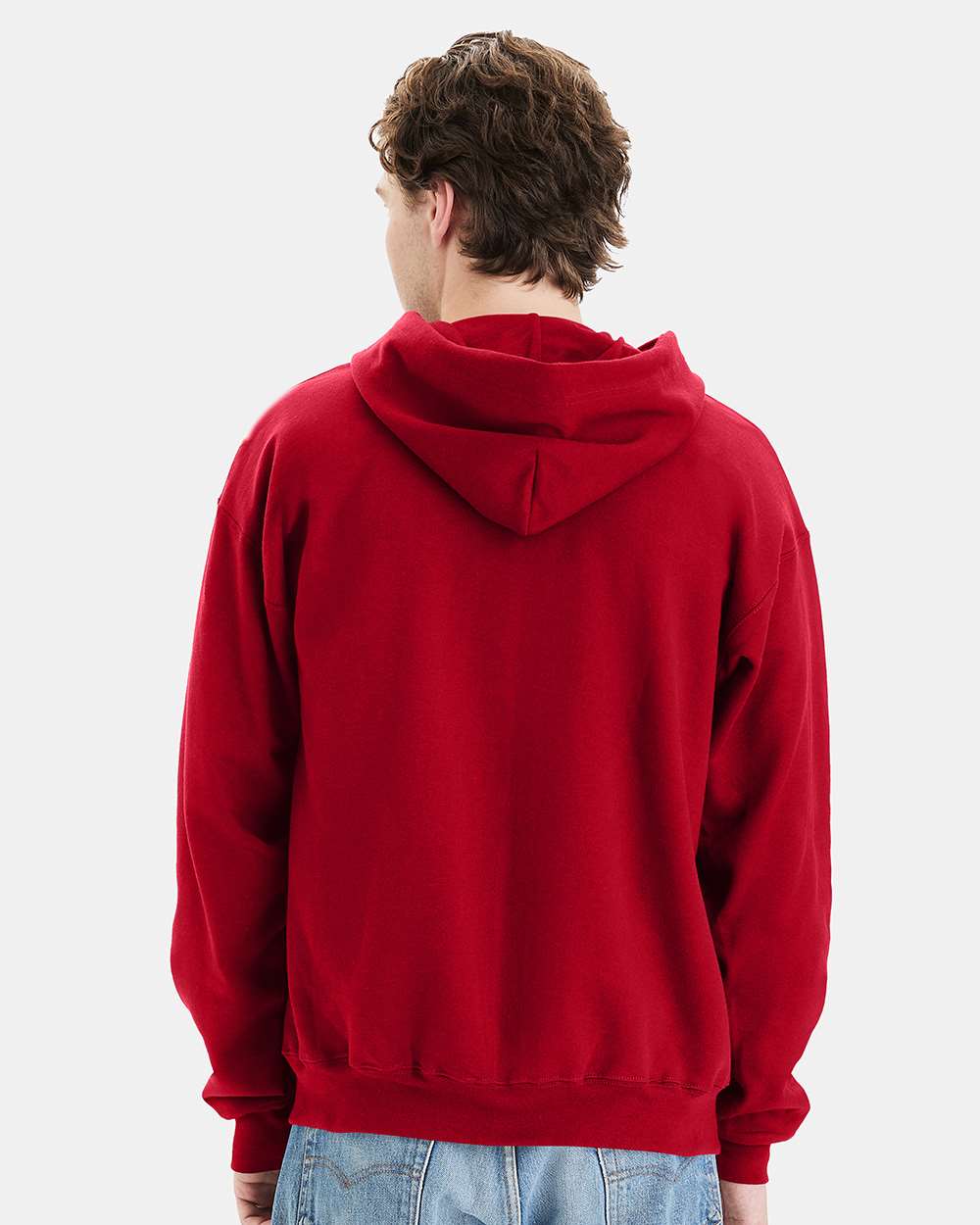 Unisex Ultimate Cotton® Full-Zip Hooded Sweatshirt - OnModelBack - B20400223 - Deep Red