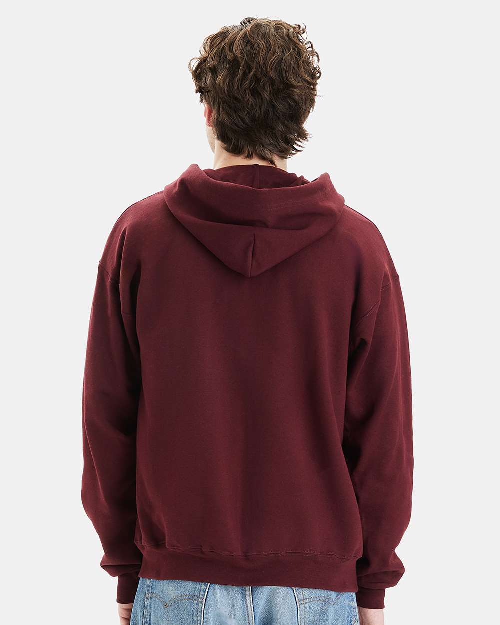 Unisex Ultimate Cotton® Full-Zip Hooded Sweatshirt - OnModelBack - B20400533 - Maroon