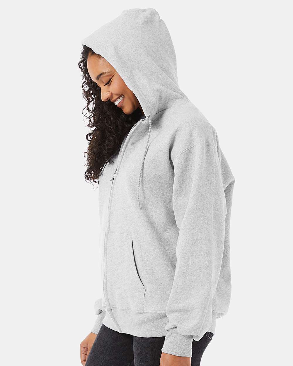 Unisex Ultimate Cotton® Full-Zip Hooded Sweatshirt - OnModelSide - B20400023 - Ash