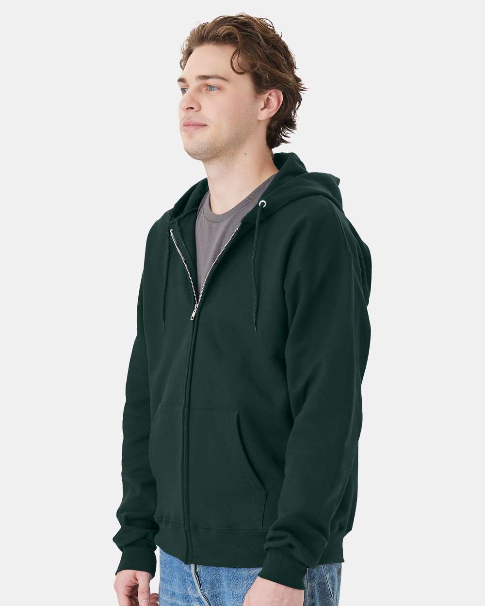 Unisex Ultimate Cotton® Full-Zip Hooded Sweatshirt - OnModelSide - B20400873 - Deep Forest