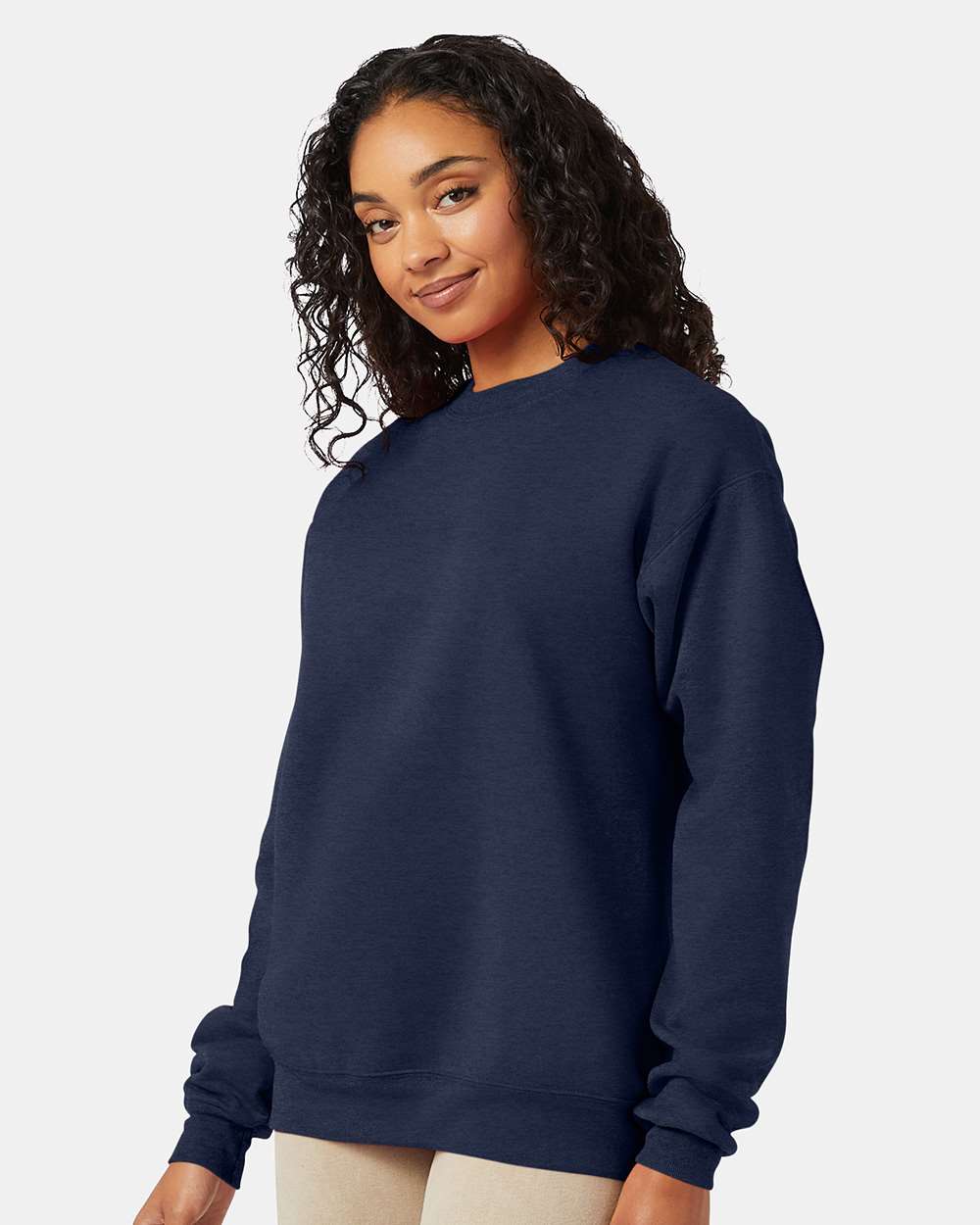 Unisex Ecosmart® Crewneck Sweatshirt - OnModelSide - B21000643 - Heather Navy