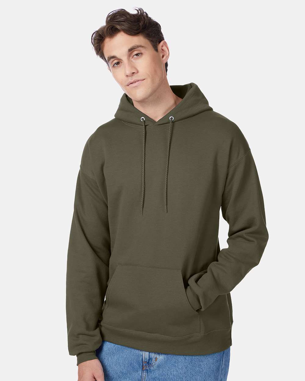 Unisex Ecosmart® Hooded Sweatshirt - OnModelFront - B22000543 - Fatigue Green