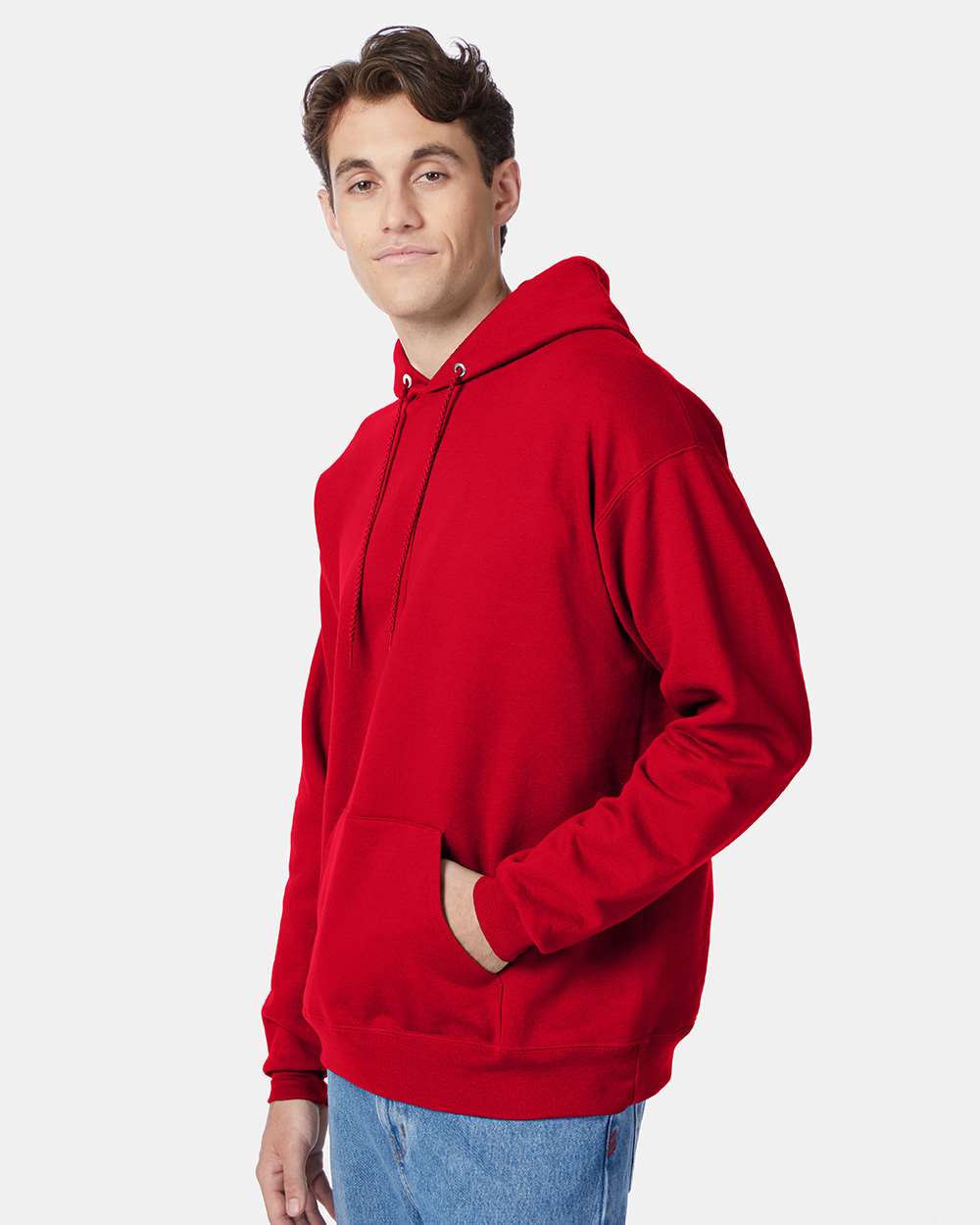 Unisex Ecosmart® Hooded Sweatshirt - OnModelSide - B22000223 - Deep Red