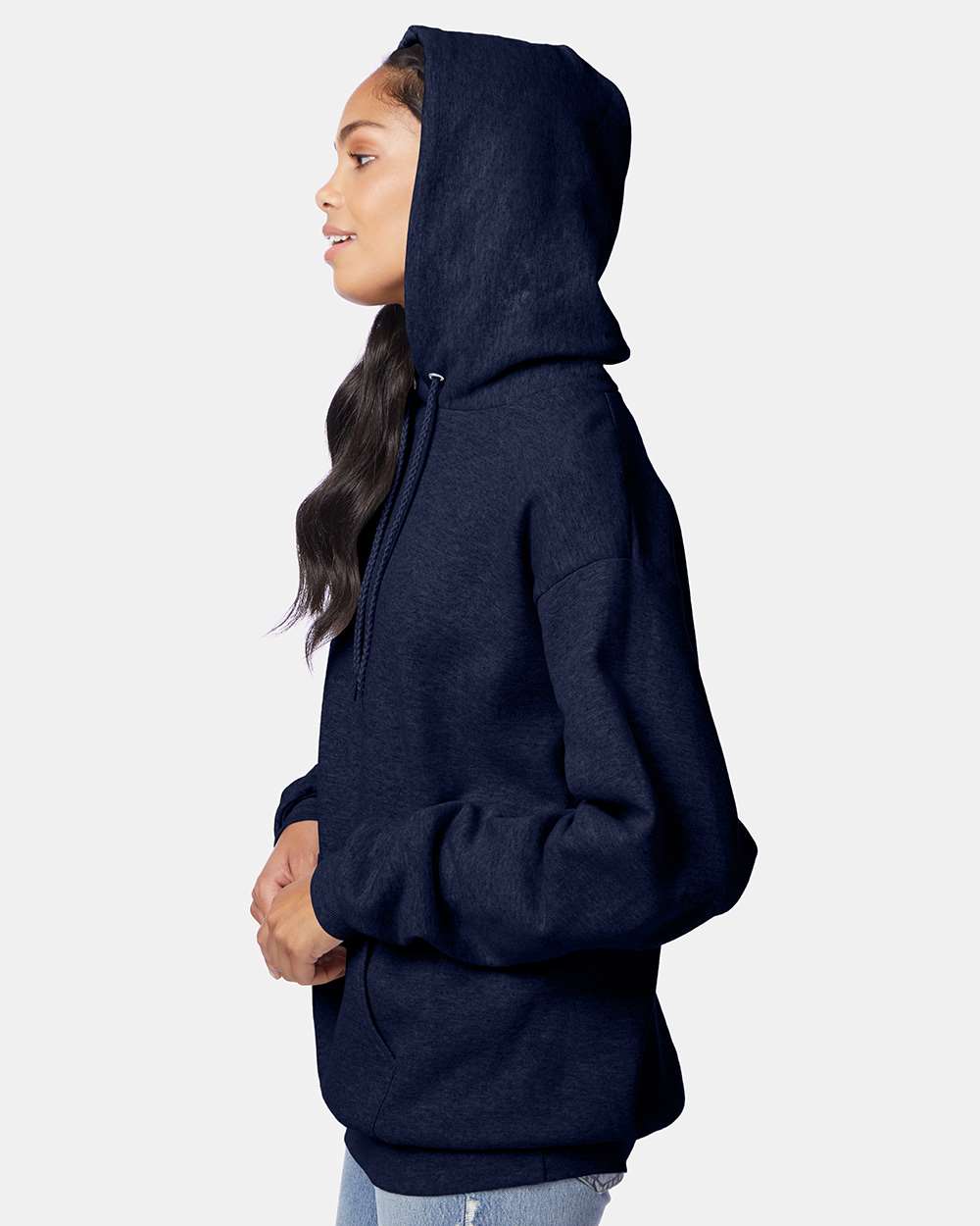 Unisex Ecosmart® Hooded Sweatshirt - OnModelSide - B22000643 - Heather Navy