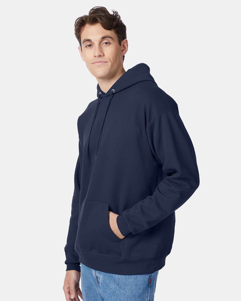 Unisex Ecosmart® Hooded Sweatshirt - OnModelSide - B22000653 - Navy