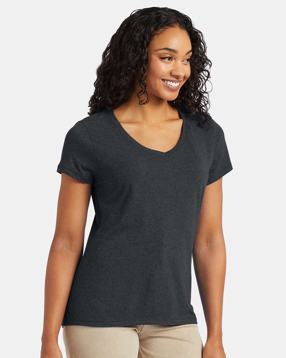 Women's Perfect-T Triblend V-Neck T-Shirt - OnModelFront - B34300513 - Slate Triblend