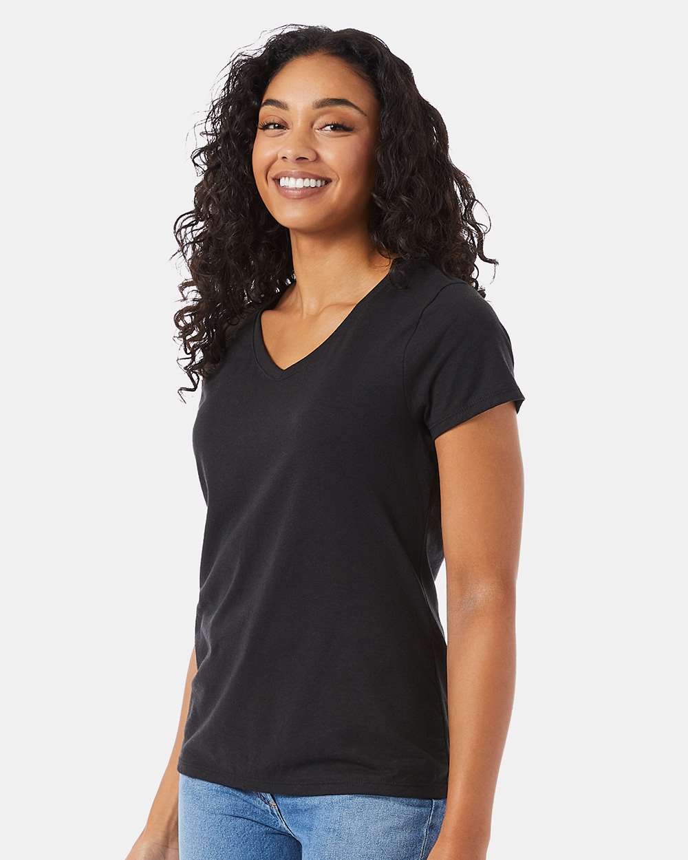 Women's Perfect-T Triblend V-Neck T-Shirt - OnModelSide - B34300503 - Black Triblend