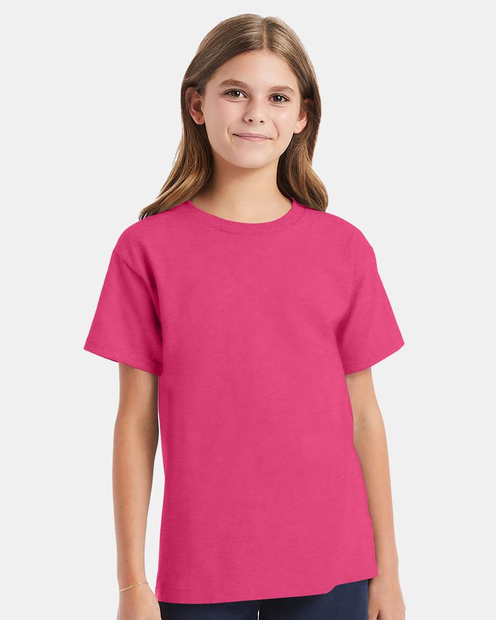 Youth Essential-T T-Shirt - OnModelFront - B31500302 - Wow Pink