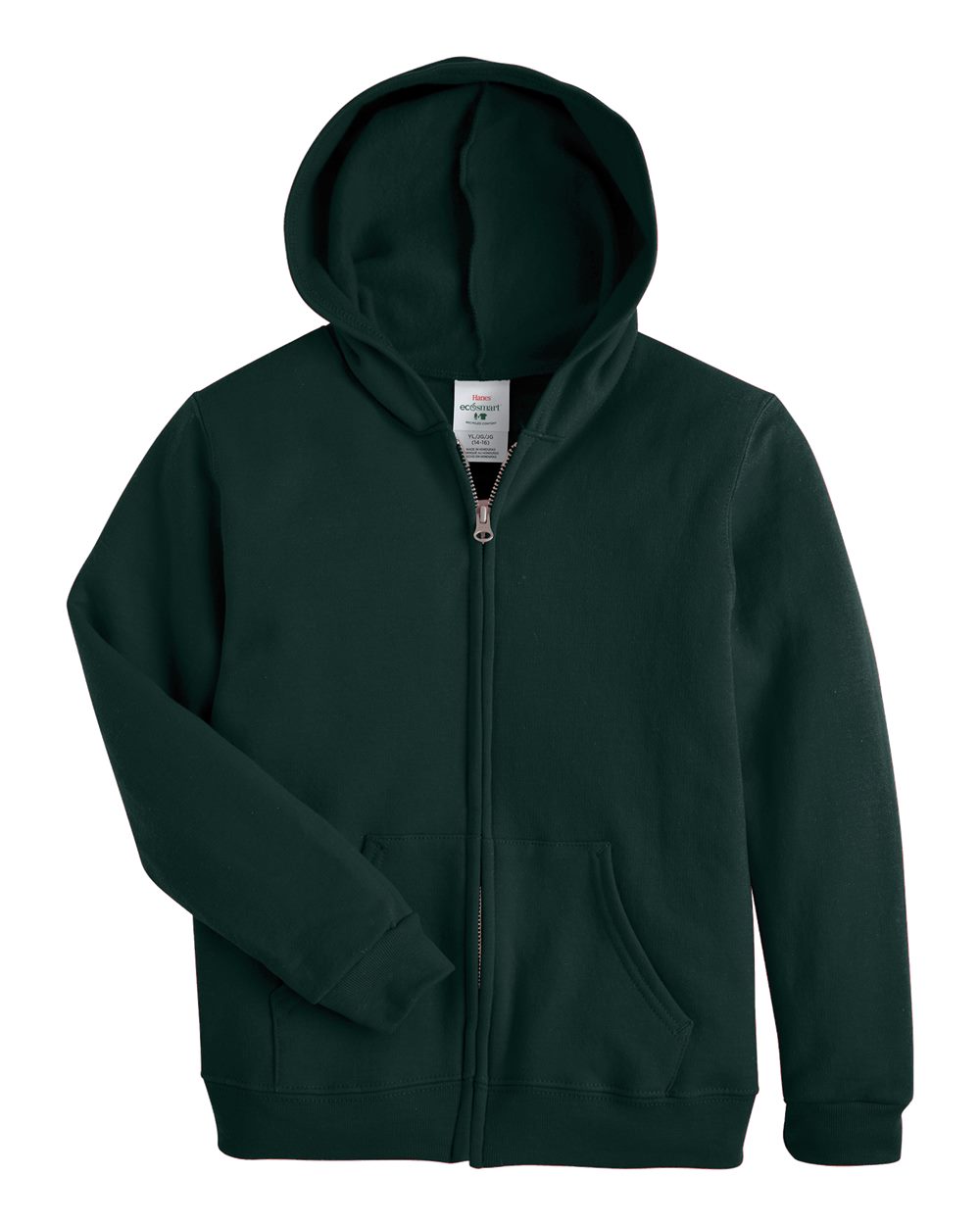 Youth EcoSmart® Full-Zip Hooded Sweatshirt - Front - B32300872 - Deep Forest