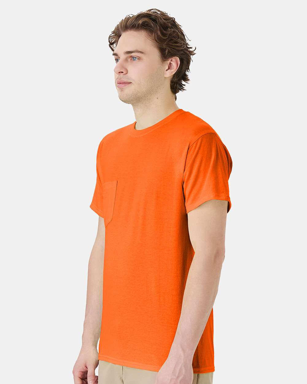 Unisex Workwear Pocket T-Shirt - OnModelSide - B25000343 - Safety Orange