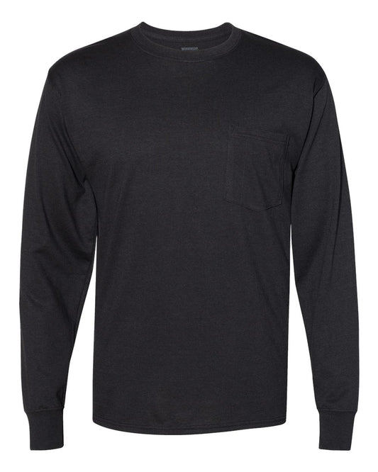 Unisex Workwear Long Sleeve Pocket T-Shirt - Front - B25100503 - Black