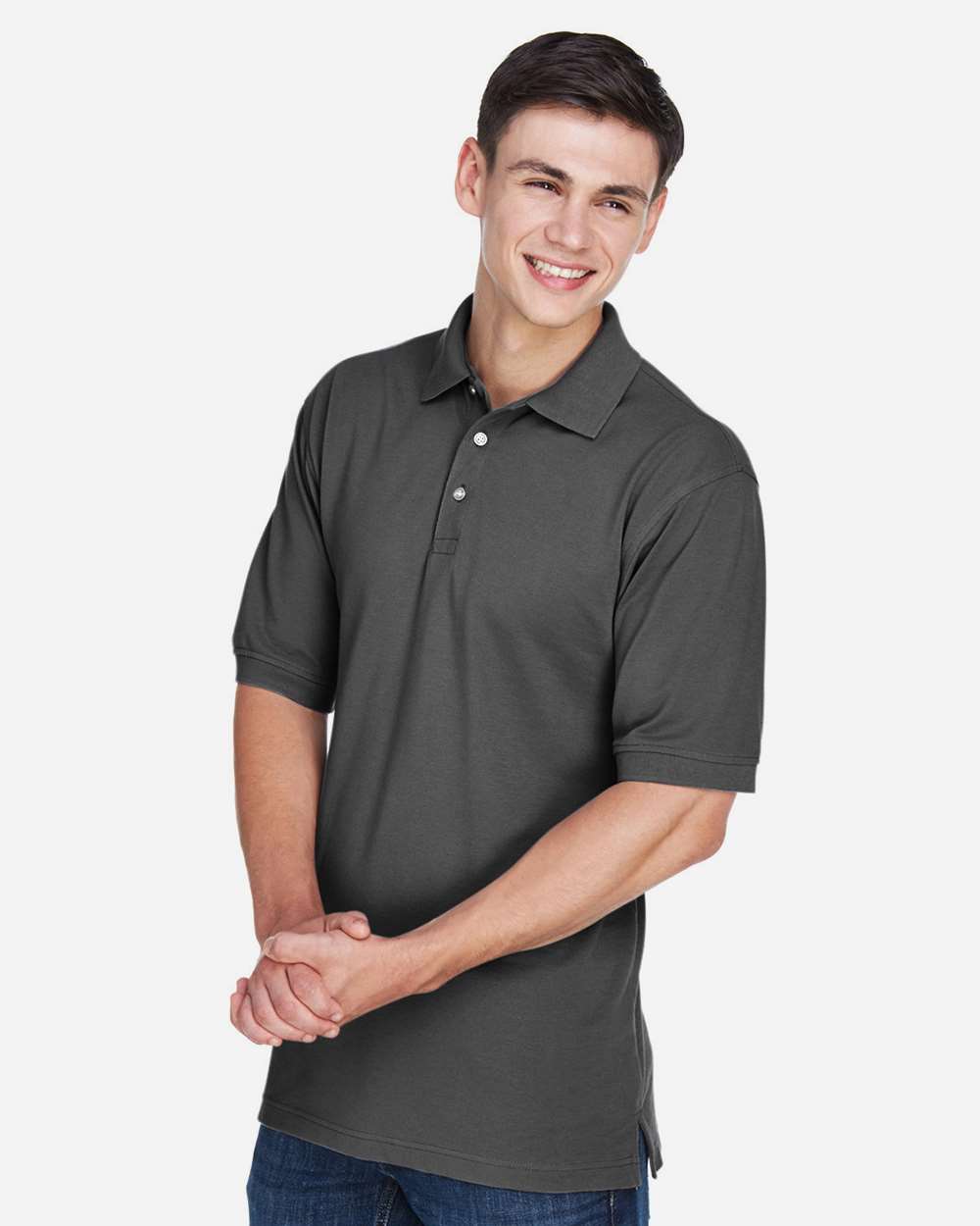 Men's Easy Blend™ Polo - OnModelSide - B203B9592 - Charcoal