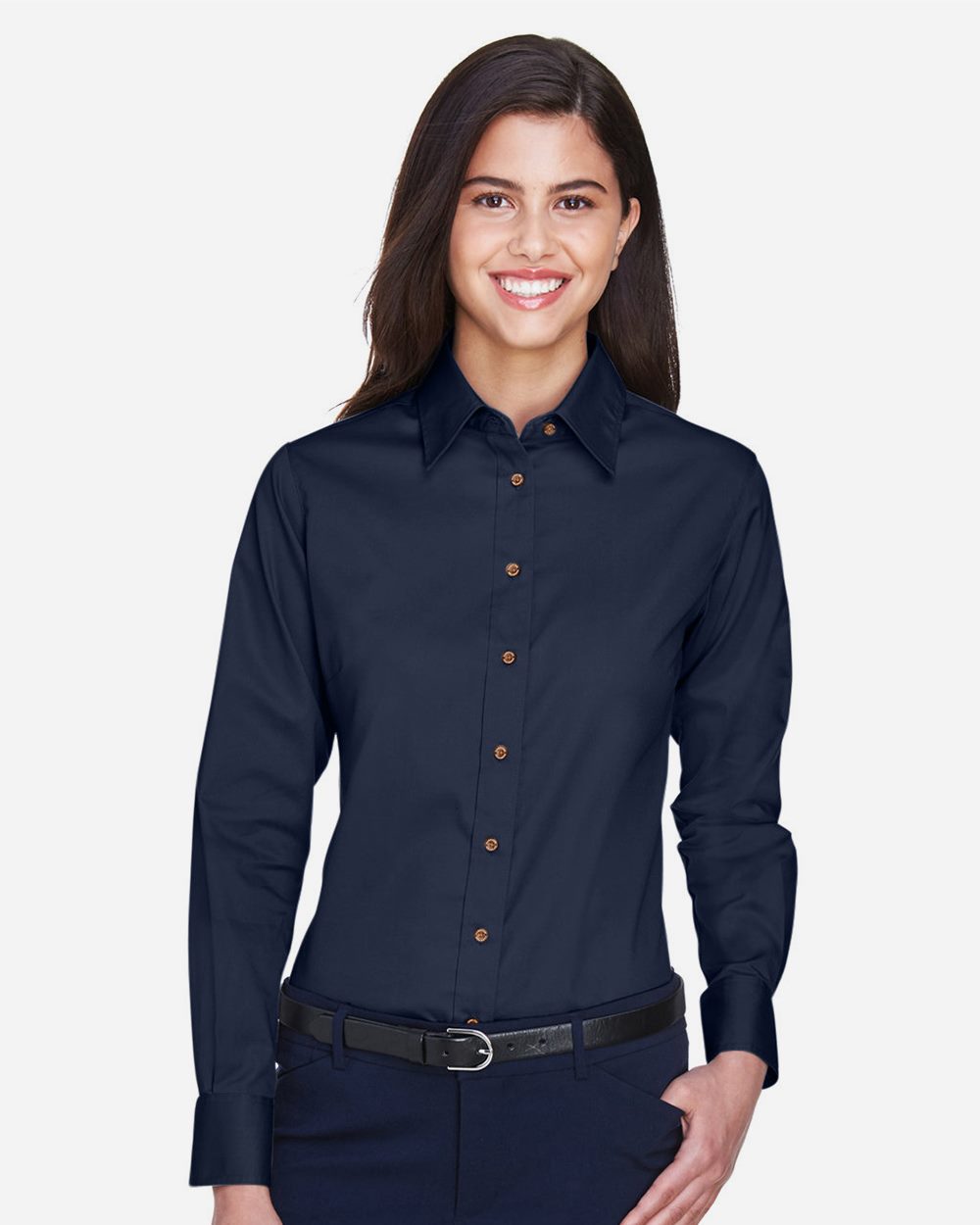 Women's Easy Blend™ Long Sleeve Twill Dress Shirt with Stain-Release - styleImage