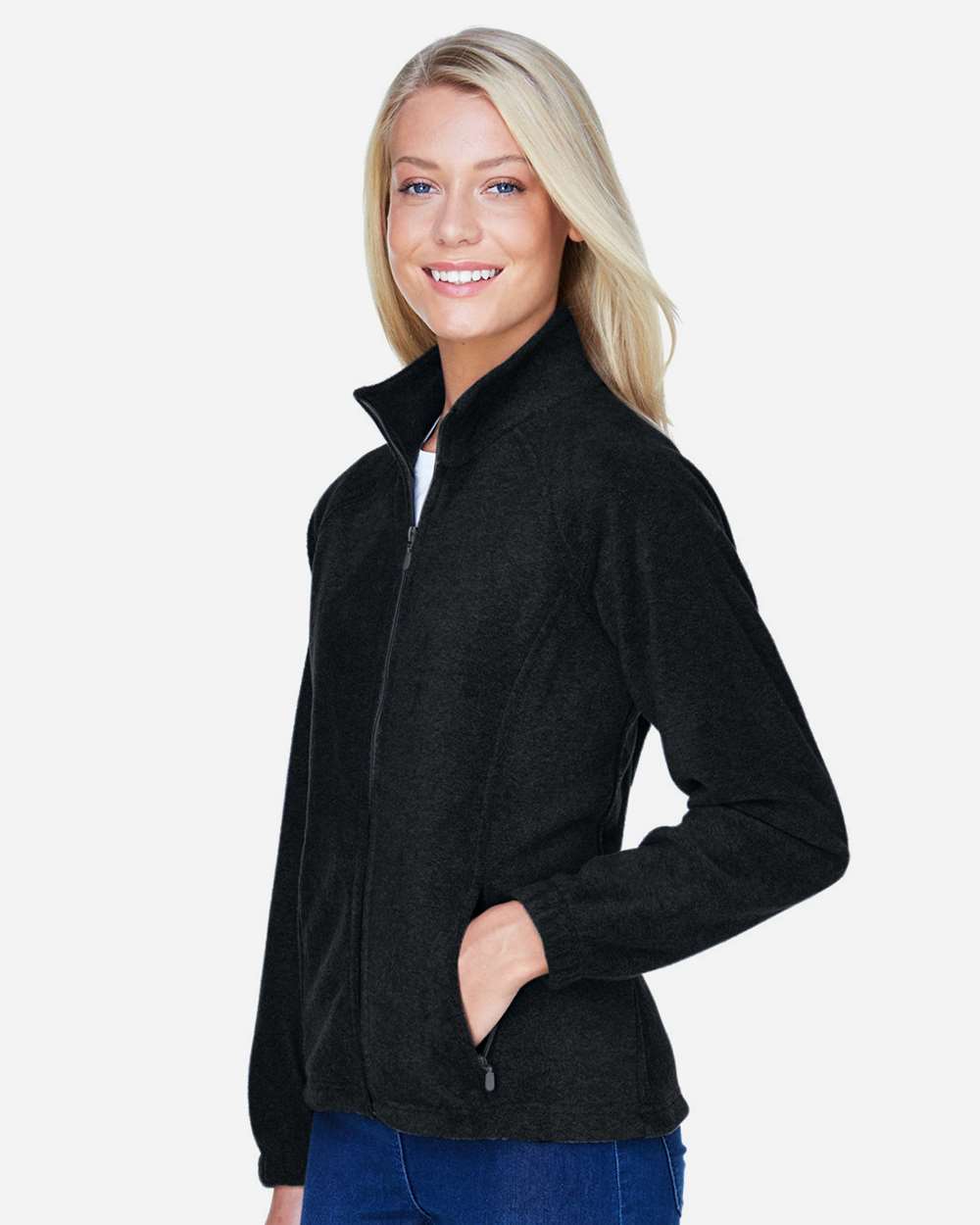 Women's Full-Zip Fleece - OnModelSide - B307B9502 - Black