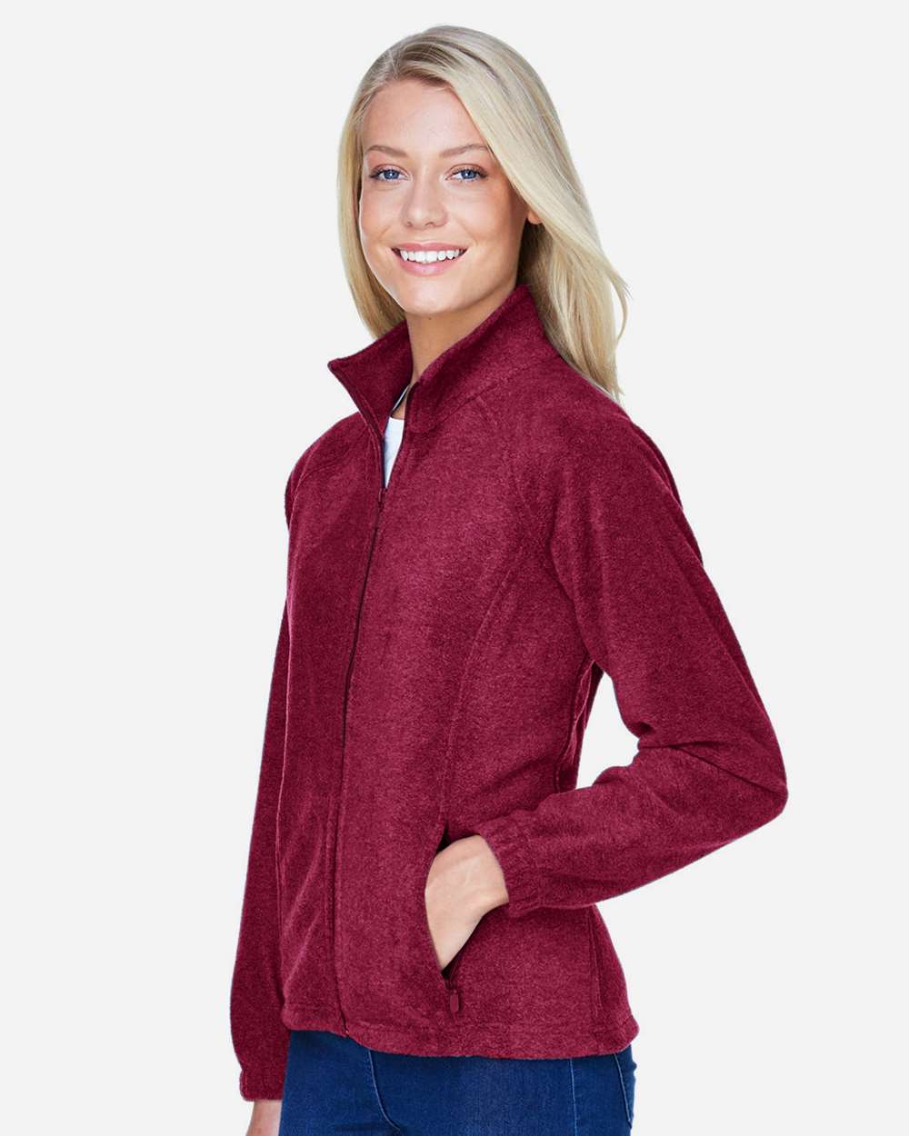 Women's Full-Zip Fleece - OnModelSide - B307B9532 - Wine