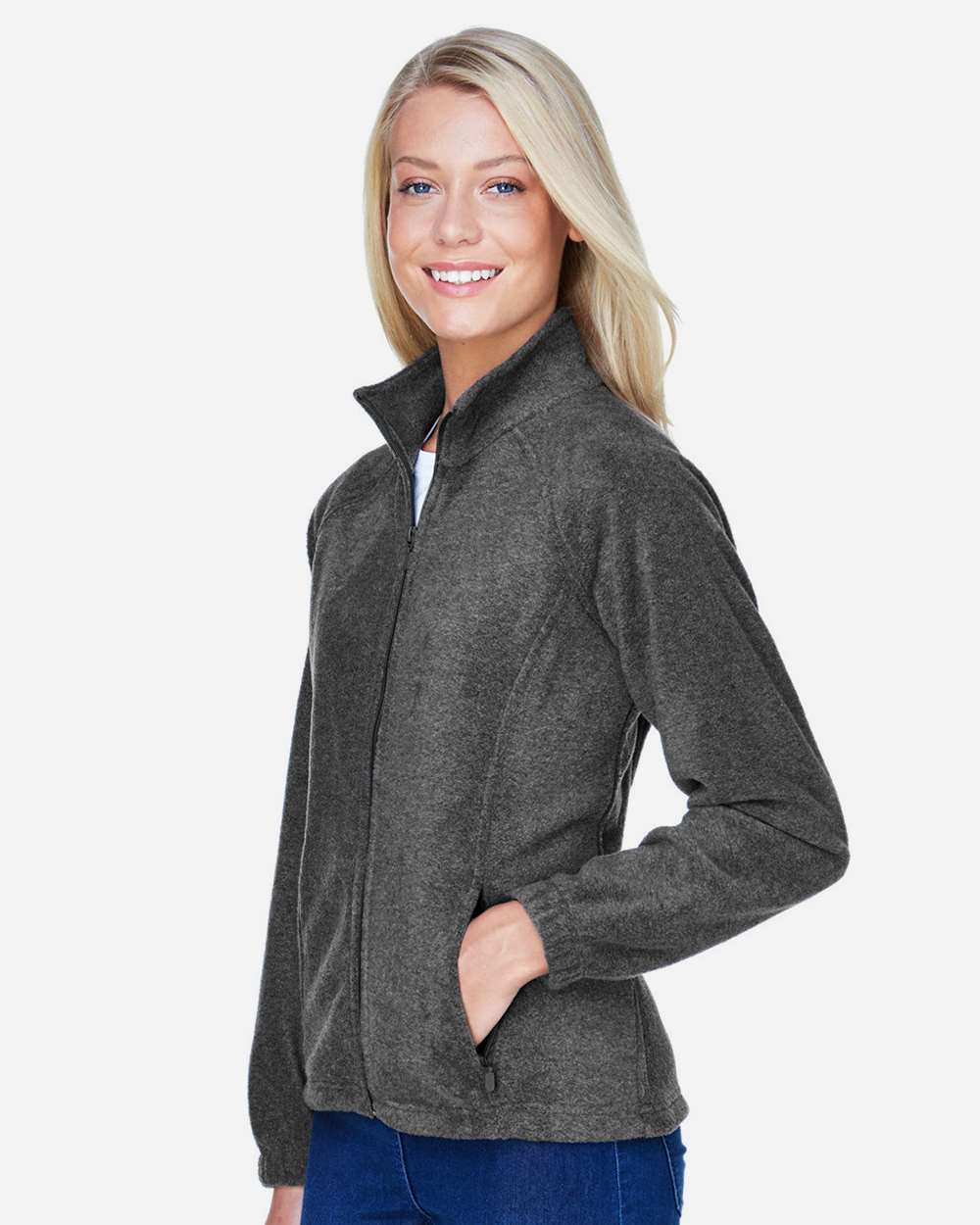 Women's Full-Zip Fleece - OnModelSide - B307B9592 - Charcoal