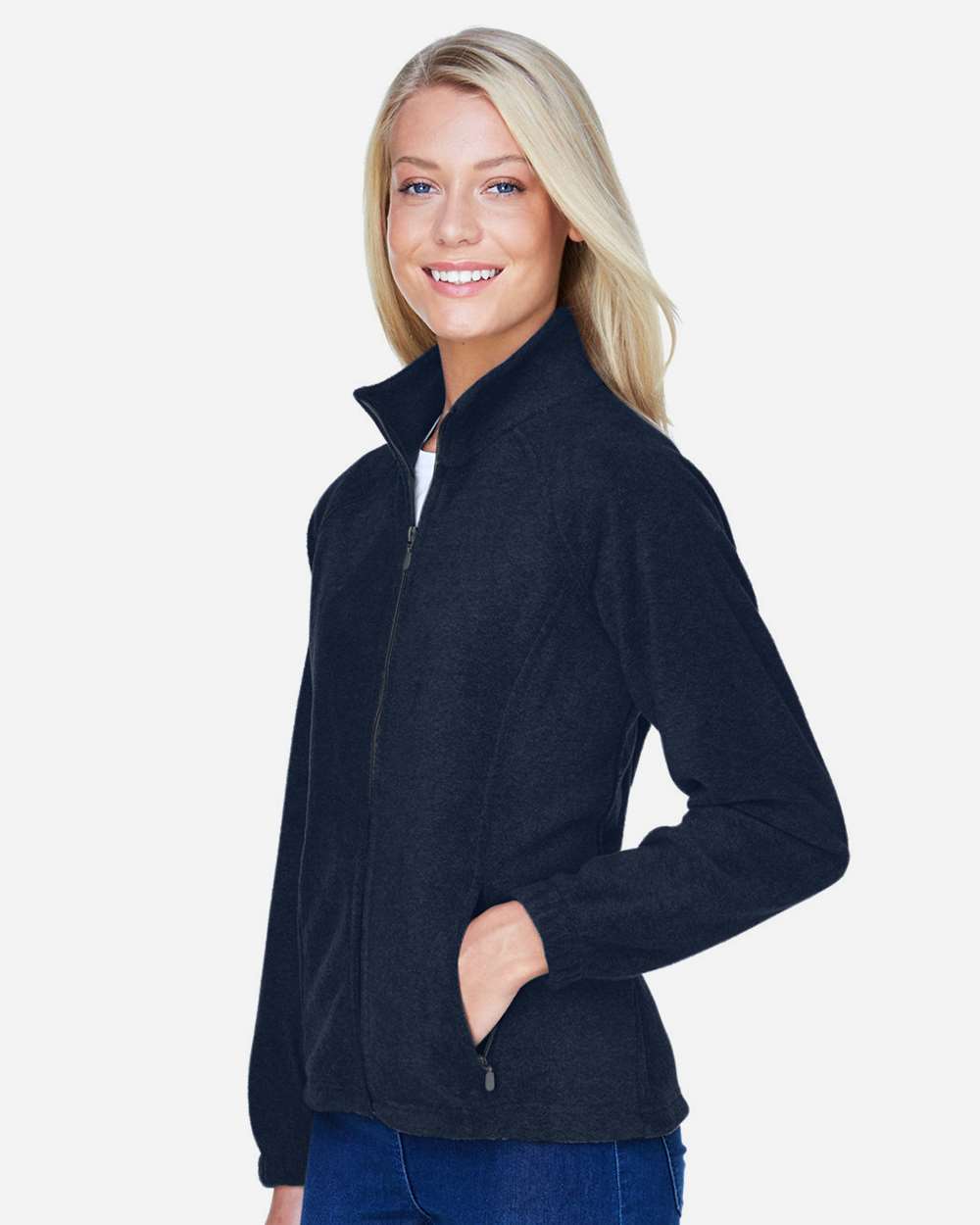 Women's Full-Zip Fleece - OnModelSide - B307B9652 - Navy