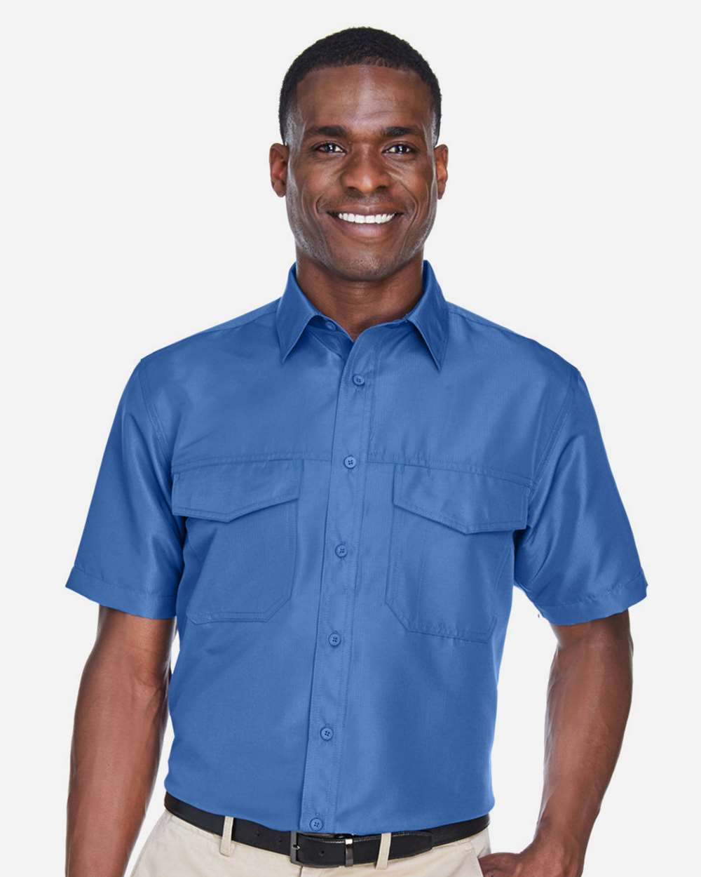 Men's Key West Short Sleeve Performance Staff Shirt - OnModelFront - B256B9102 - Pool Blue