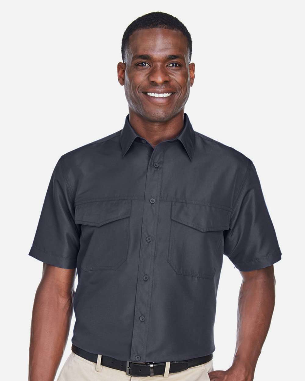 Men's Key West Short Sleeve Performance Staff Shirt - OnModelFront - B256B9592 - Dark Charcoal