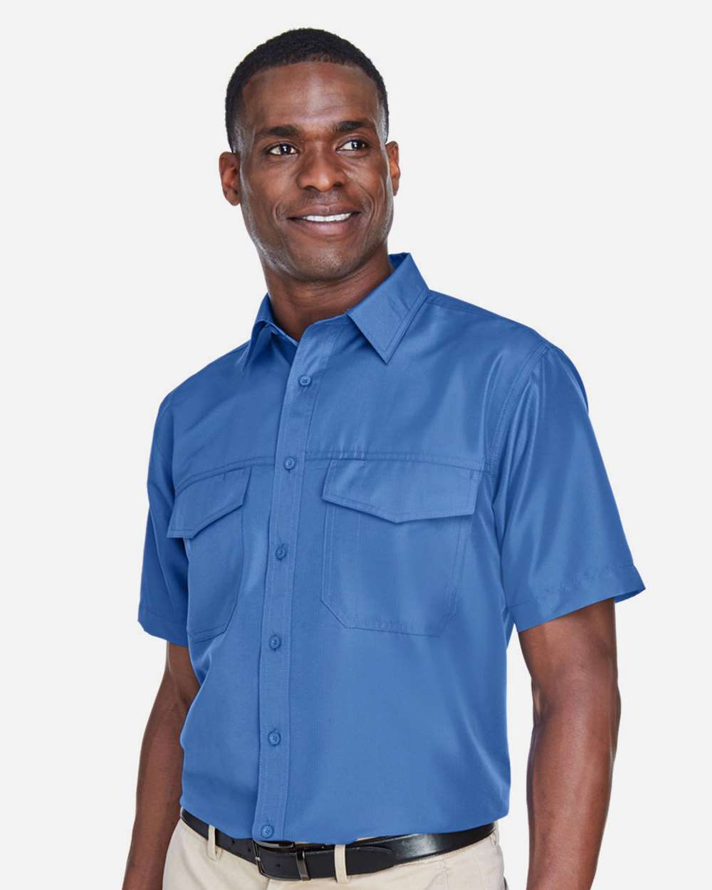 Men's Key West Short Sleeve Performance Staff Shirt - OnModelSide - B256B9102 - Pool Blue