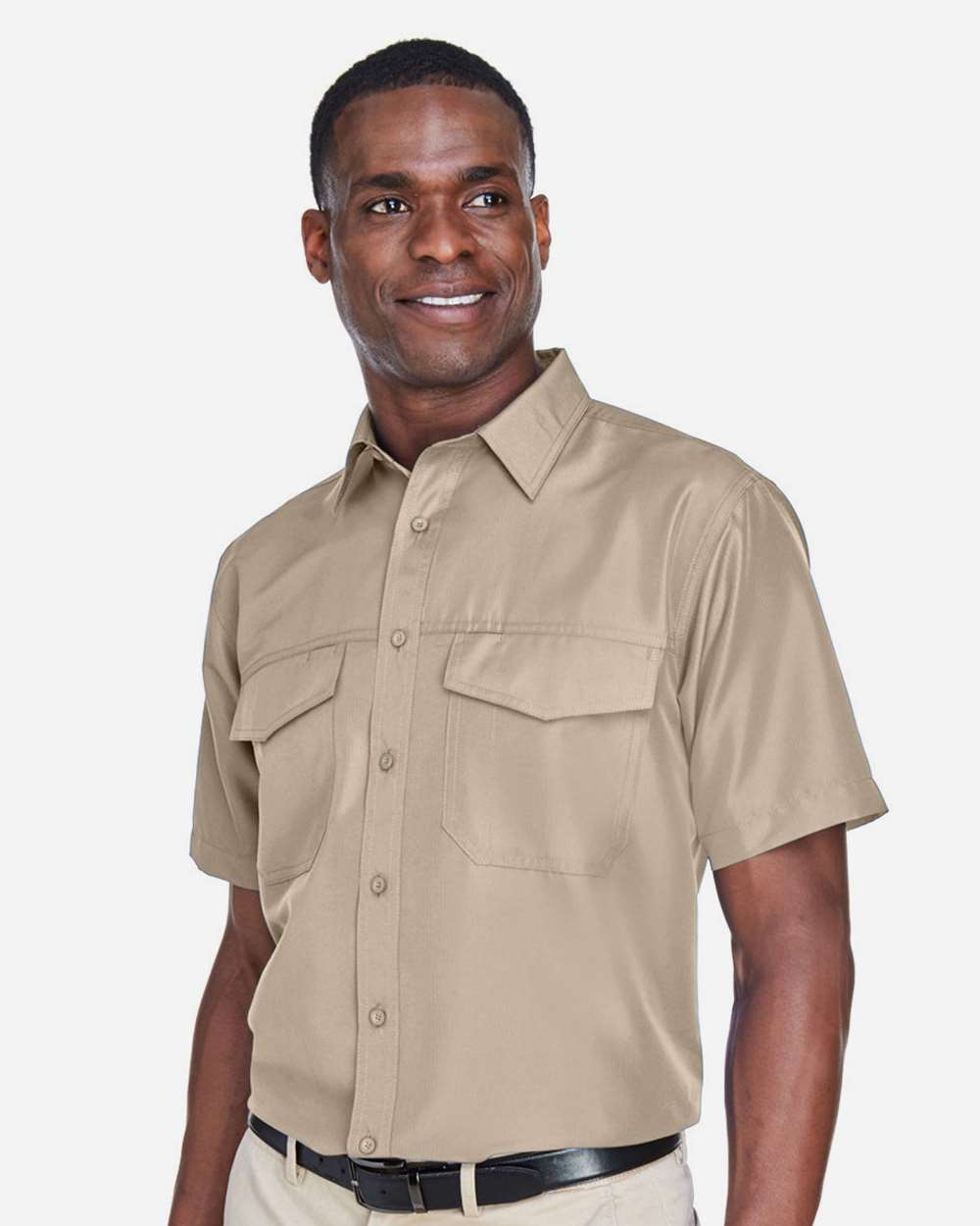 Men's Key West Short Sleeve Performance Staff Shirt - OnModelSide - B256B9242 - Khaki