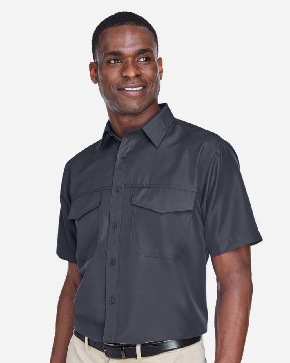 Men's Key West Short Sleeve Performance Staff Shirt - OnModelSide - B256B9592 - Dark Charcoal
